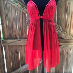 Red Sheer & Lace Babydoll Chemise / Teddy Lingerie